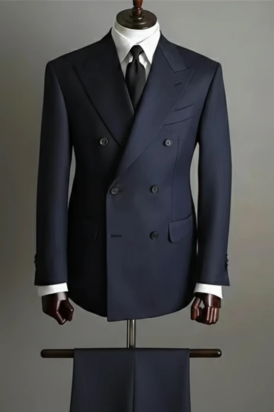 کت و شلوار دبل برست اندامی دوخت تمام صنعتی سرمه ای